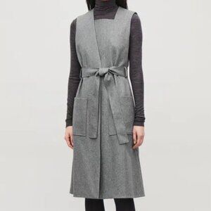 Sleeveless Gray Tie-Waist Wool Blend Dress